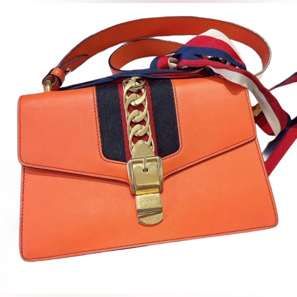 Orange Gucci Sylvie medium Leather Shoulder Bag